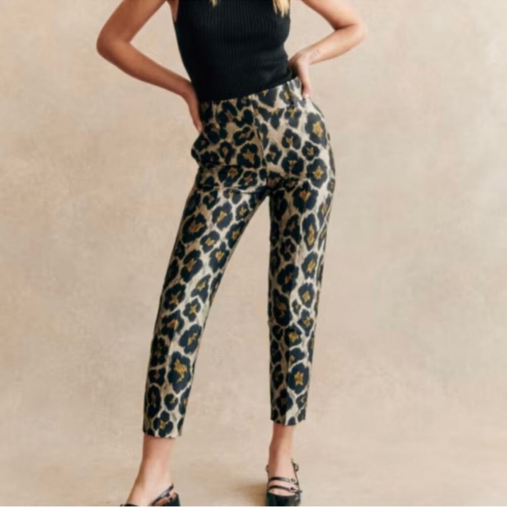Sezane Gustavo Trousers  Leopard jacquard Print Pants Women's XL  42
